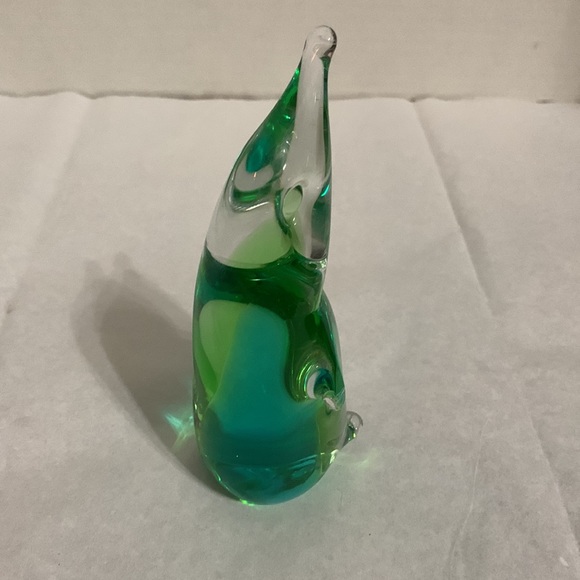 Vintage Hand blown green, blue and clear crystal glass penguin unsigned - Picture 4 of 7